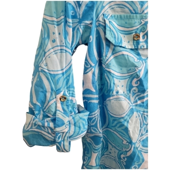 Lilly Pulitzer Captiva Tunic Top XS Half Button Ariel Blue What a Racquet - Picture 5 of 7